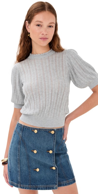Ulla Johnson Gemma Short Sleeve Knit Top Slate