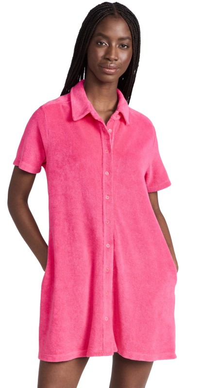 MONROW Terry Cloth Shirt Dress Azalea