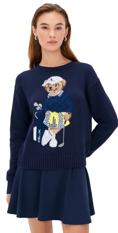 RLX Ralph Lauren Coolmax Novelty Bear Sweater Refined Navy