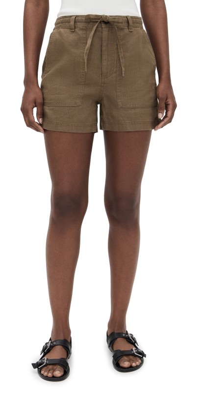Madewell Linen Pull-On Drawstring Shorts Safari Khaki