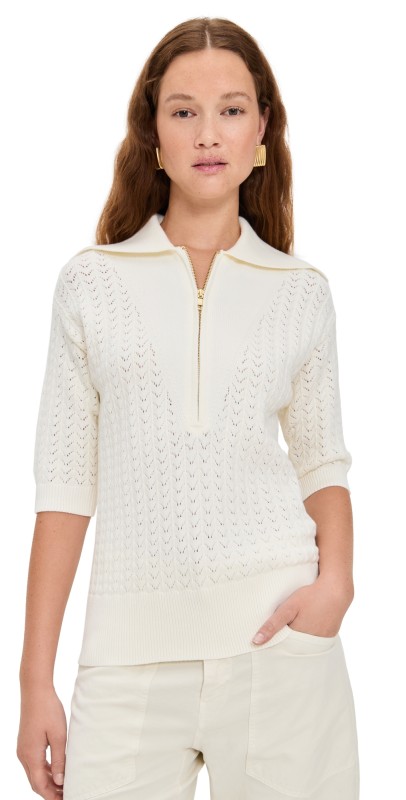 Varley Arney Half Zip Knit Polo Egret