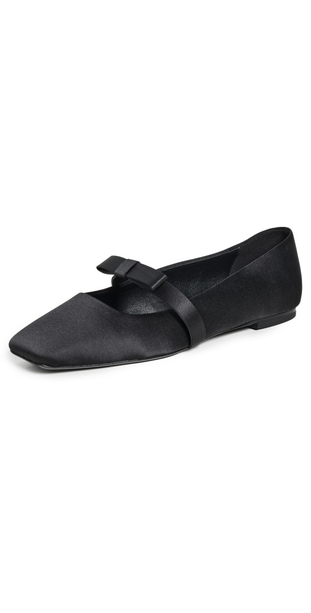 Black Suede Studio Dea Flats Black Satin