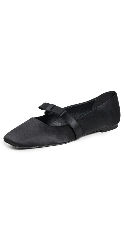 Black Suede Studio Dea Flats Black Satin
