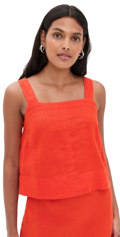 Madewell Contrast Stitch Square Neck Top Bright Flame