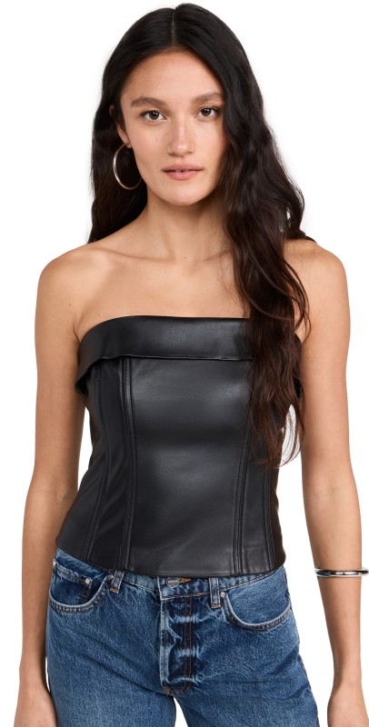 Susana Monaco Faux Leather Corset Tube Top 3 Black