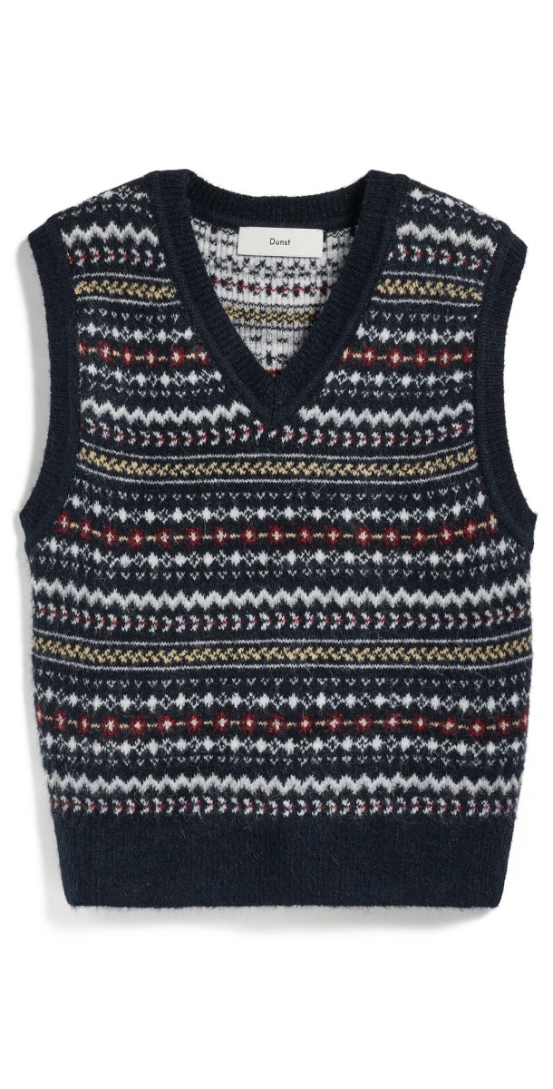 DUNST Unisex Crafted V Neck Knit Vest Navy