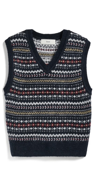 DUNST Unisex Crafted V Neck Knit Vest Navy