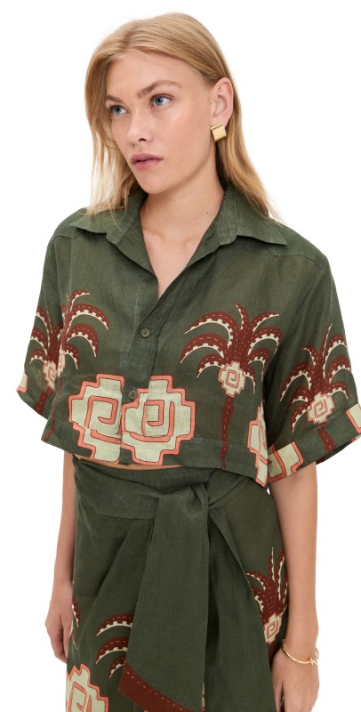 Johanna Ortiz Green Cumbi Shirt Green/Chocolate/Pink
