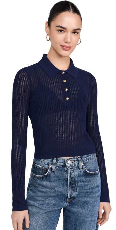 rag & bone Viola Long Sleeve Polo Indigo