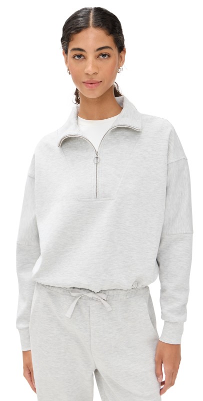 Sweaty Betty Sand Wash Funnel Neck Half Zip Sweatshirt Ice Grey Marl