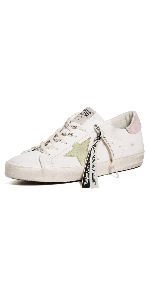 Golden Goose Super Star Bio Based Upper Suede Star And Heel Sneakers White/Light Green/Antique Pink