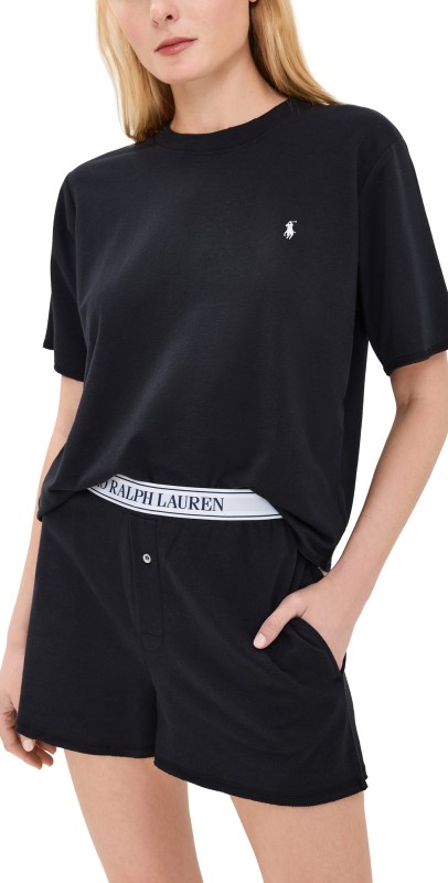 Polo Ralph Lauren French Terry Short Sleeve Pajama Set Black