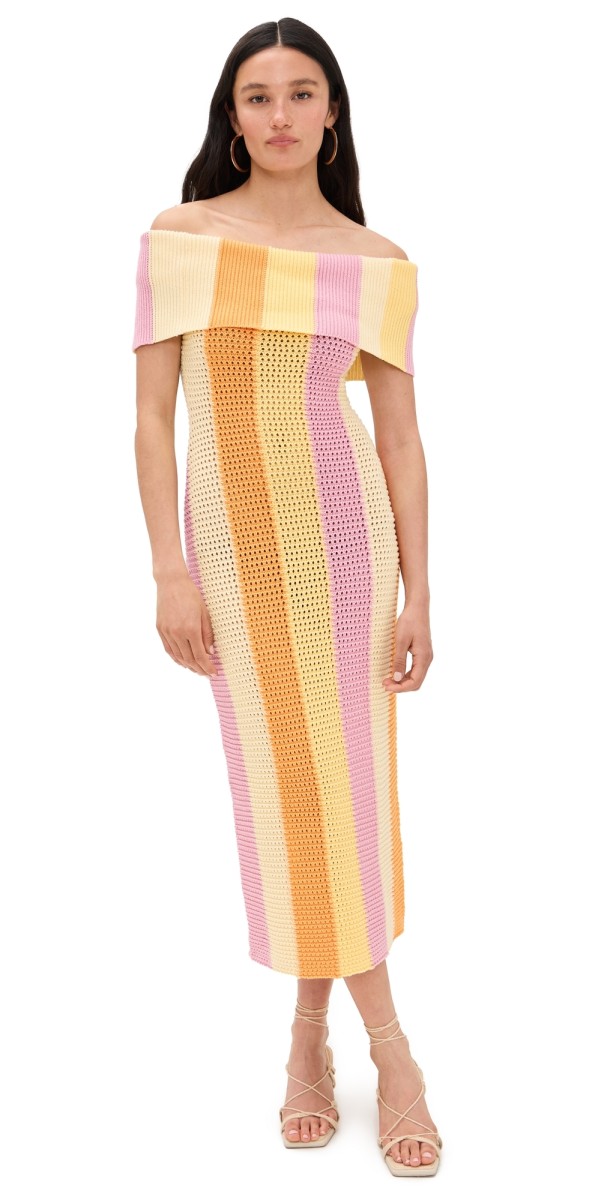 endless rose Off Shoulder Sleeveless Midi Dress Sunrise