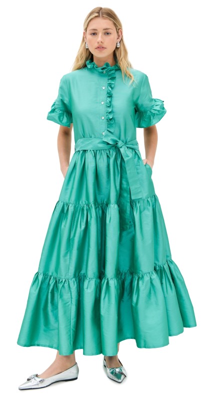 Mille Victoria Dress Jade Taffeta