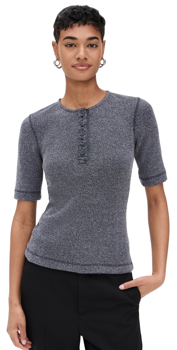 Proenza Schouler White Label Jacqueline Shirt in Boucle Rib Ink Melange