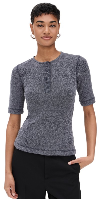 Proenza Schouler White Label Jacqueline Shirt in Boucle Rib Ink Melange
