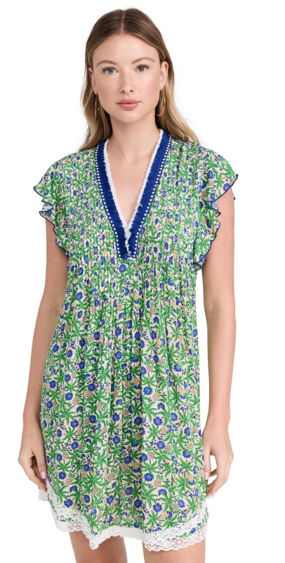 Poupette St Barth Sasha V Mini Dress Blue Honolulu