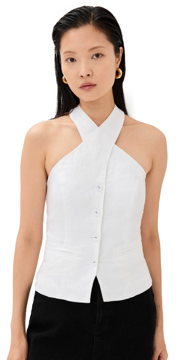 Reformation Tate Linen Top White