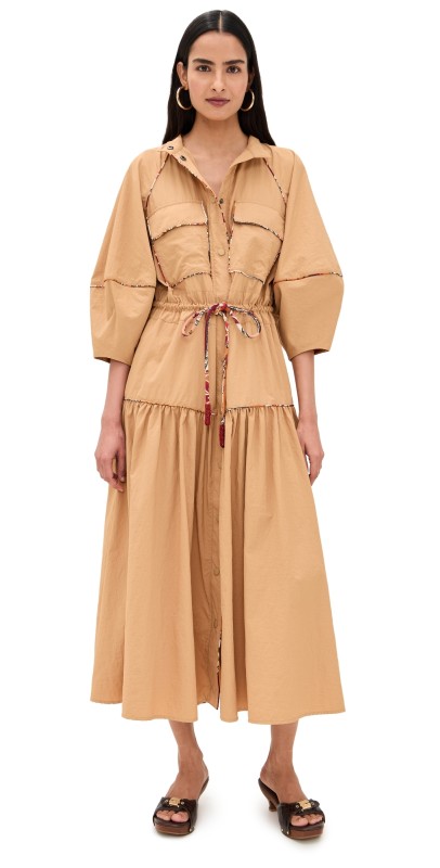 FARM Rio Chemise Midi Dress Caramel