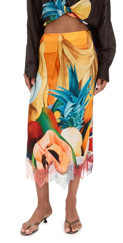 Donde Esteban Salpicon Silk Long Skirt Multi