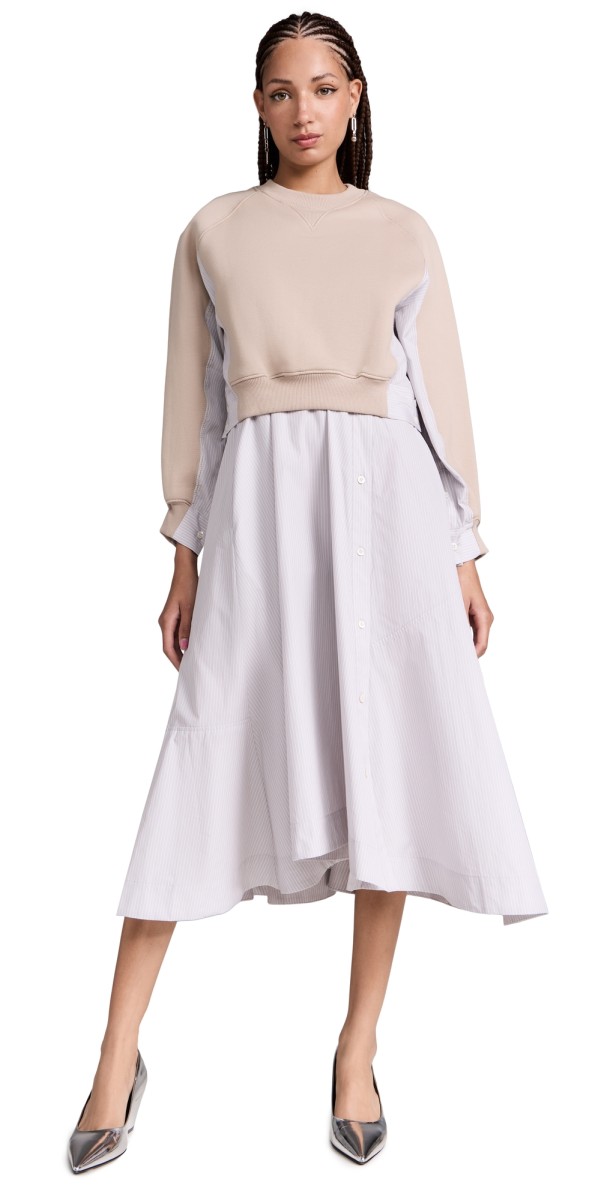 3.1 Phillip Lim Sweatshirt Poplin Combo Dress Concrete Multi
