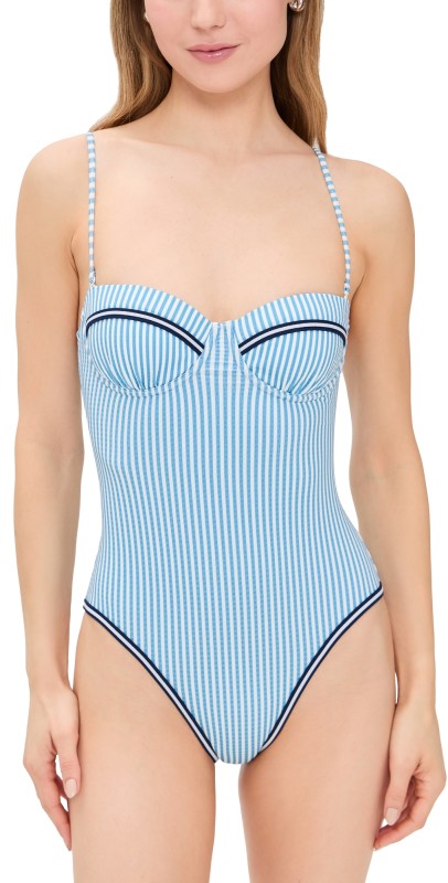 Solid & Striped The Alma One Piece French Blue x Brule Stripe
