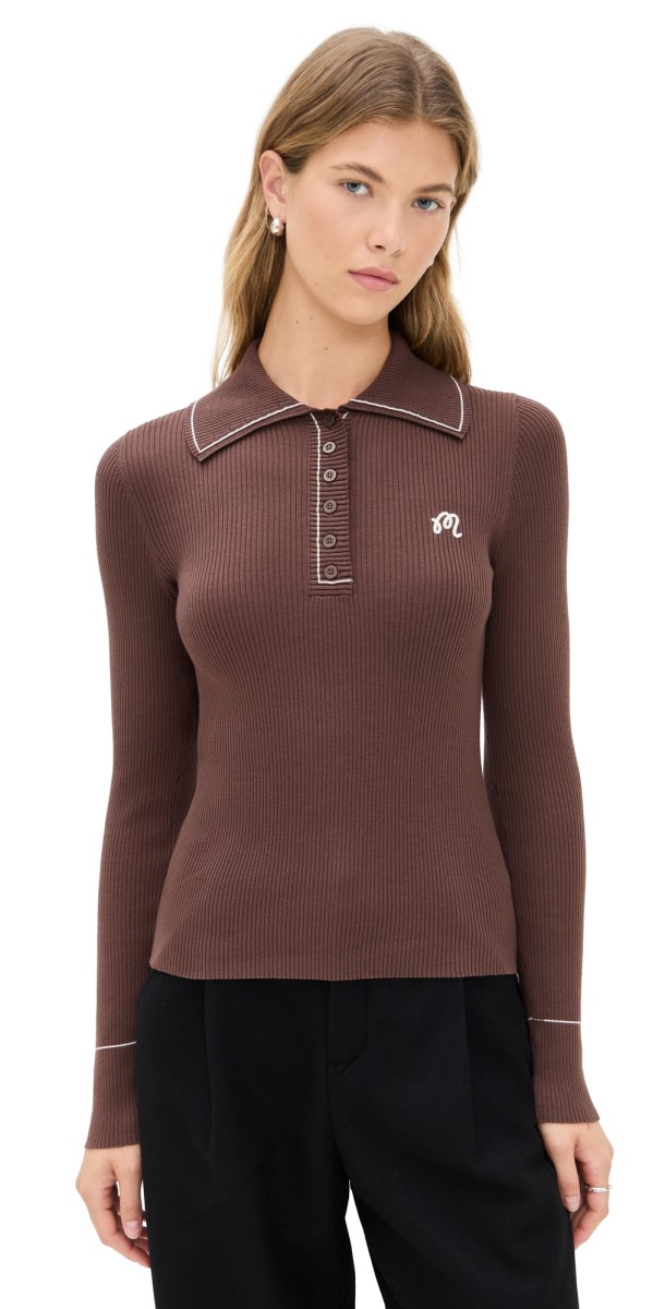 Malbon Golf Agatha Knit Polo Mahogany