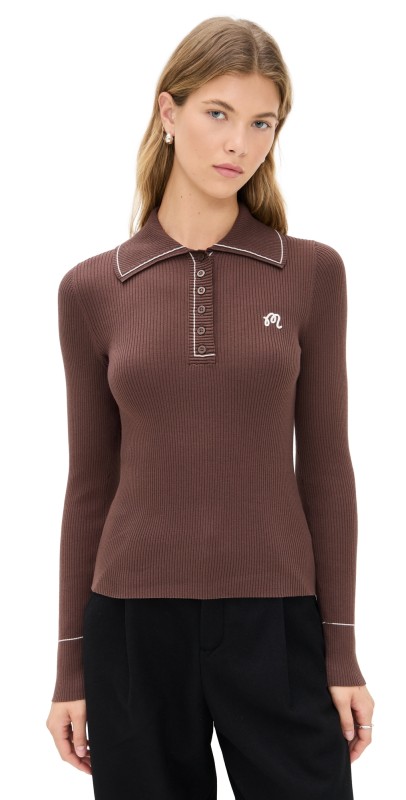 Malbon Golf Agatha Knit Polo Mahogany