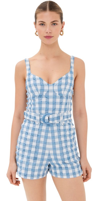 SIMKHAI Kai Bustier Romper Blue Hydrangea Gingham