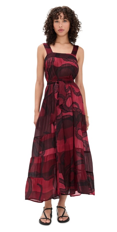 Natalie Martin Collection Jasmine Maxi Dress with Sash Ament Snake Oxblood