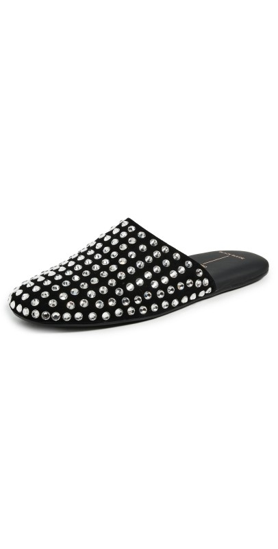 Black Suede Studio Shiloh Slide Mules Black Embellished