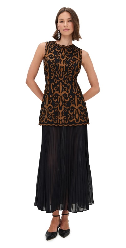 Ulla Johnson Auryn Applique Sleeveless Midi Dress Saffron