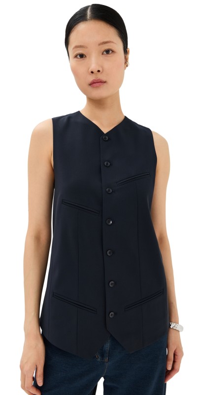 Tibi Tropical Wool Easy Vest Navy