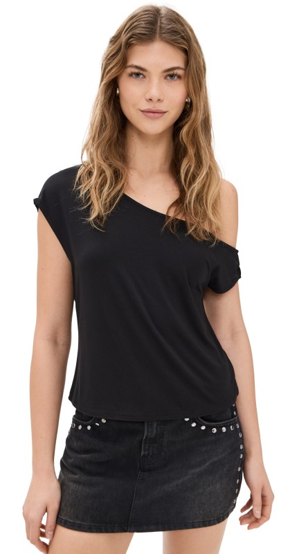 Good American Stretch Jersey Asymmetric Top Black001