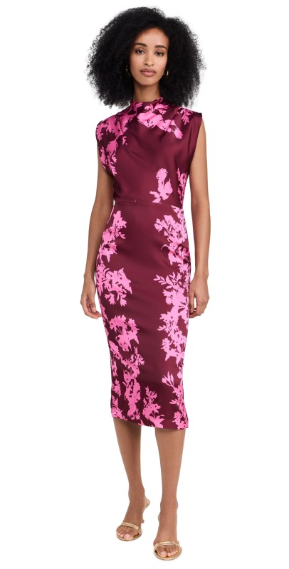Hemant and Nandita Sleeveless Midi Dress Black Magenta