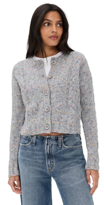 Autumn Cashmere Confetti Cable Boxy Cardigan Quarry