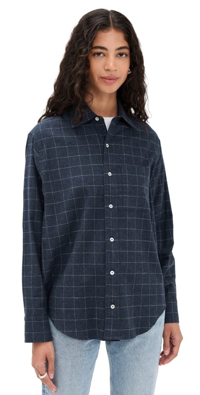 DONNI. The Flannel Elbow Patch Shirt Navy/Azure