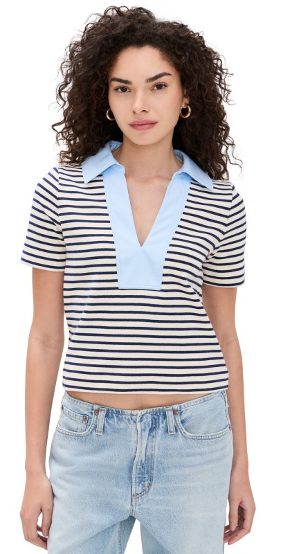 Tanya Taylor Melanie Top Cream/Maritime Blue Thin Stripe