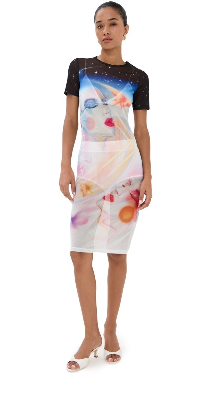 Casablanca Women's Printed Mesh Dress Galactic Connection
