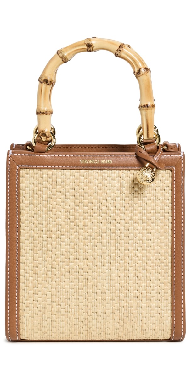 Veronica Beard Small Raffia Bamboo Shopper Tote Beige/Hazelwood