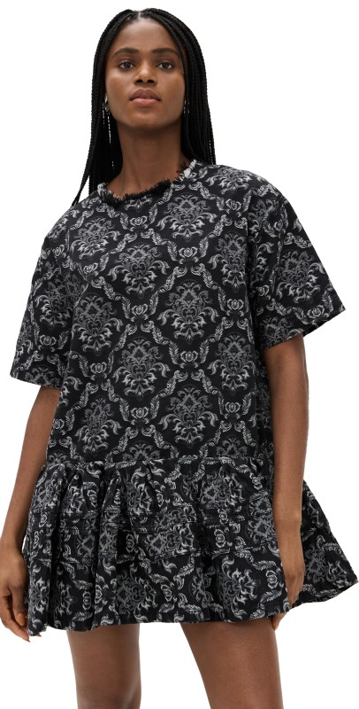Marques'Almeida Brocade Denim T-shirt Dress with Big Flounce Black