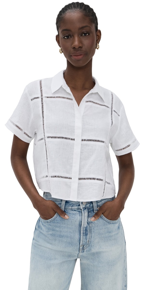 LE JEAN Linen Eyelet Shirt White