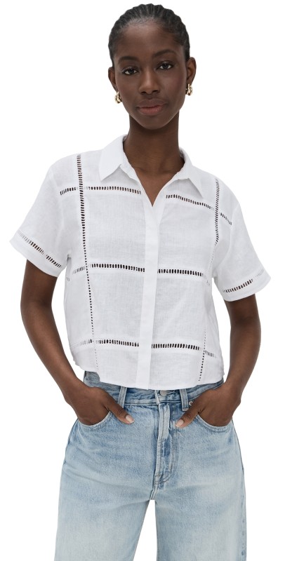 LE JEAN Linen Eyelet Shirt White