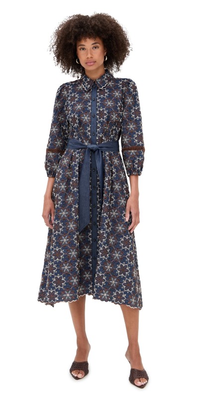 Shoshanna Shania Dress Navy/Umber/Sand