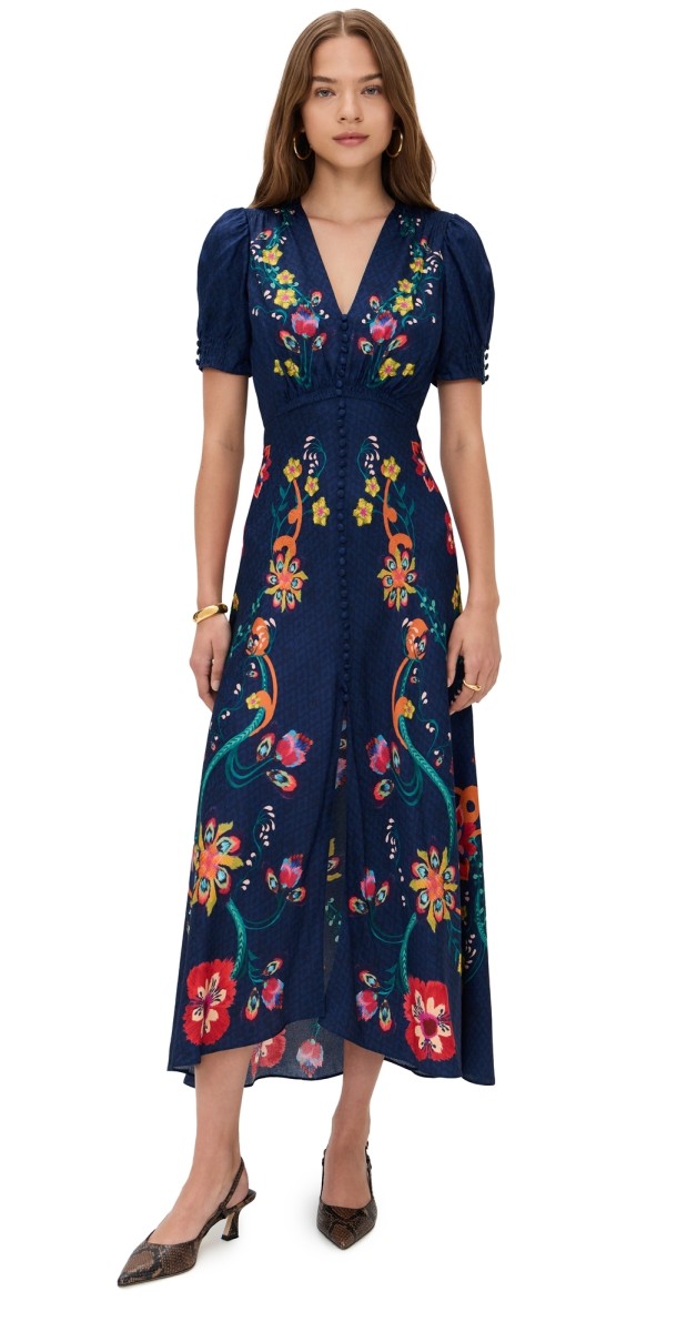SALONI Lea Silk Dress Corsage Bloom Plmt