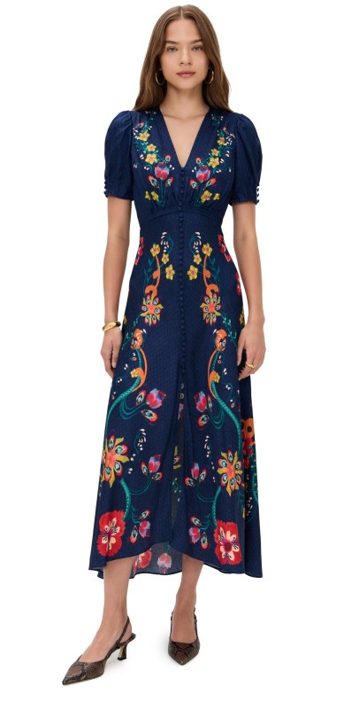 SALONI Lea Silk Dress Corsage Bloom Plmt