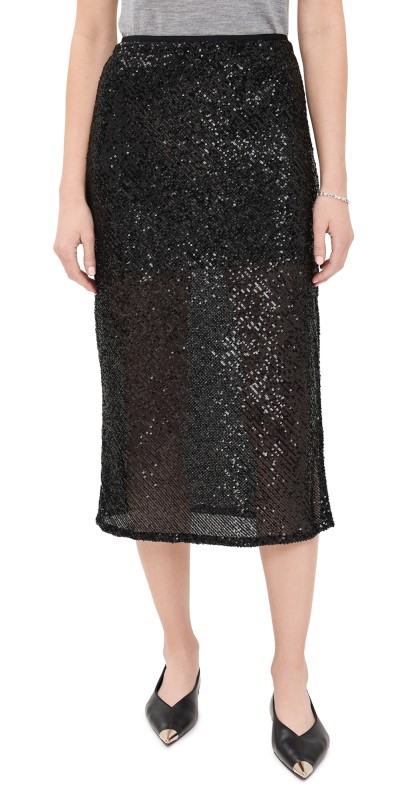 Enza Costa Sequin Bias Skirt Black