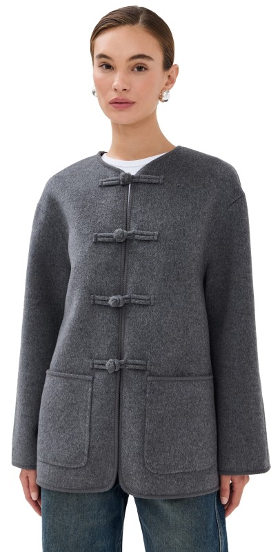 Róhe Mandarin Double Faced Wool Jacket Mid Grey Melange