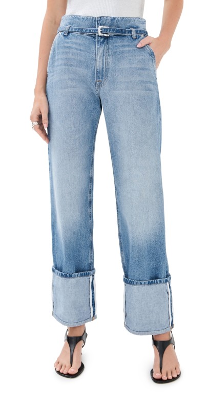 Brandon Maxwell The Alexa Cuffed Jean with Combo Waistband Medium Vintage Wash