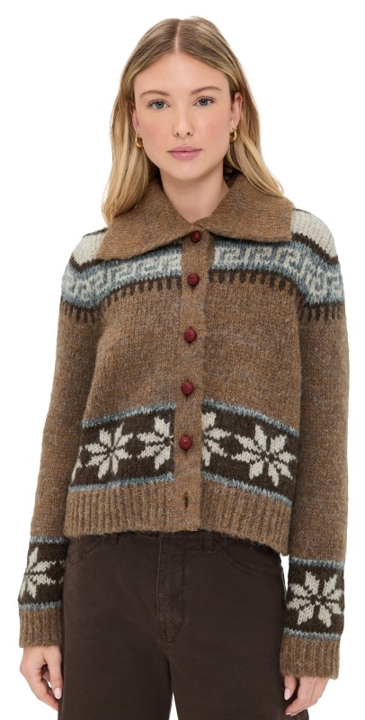 THE GREAT. The Nordic Scholar Cardigan Hickory Fair Isle